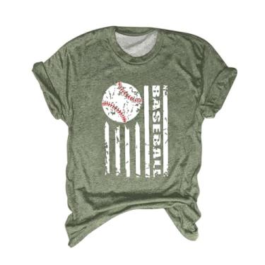 Imagem de PKDong 2024 Baseball Mom Camisetas femininas com estampa gráfica da bandeira americana camisetas casuais de verão camisetas de beisebol camisetas engraçadas, Verde, M