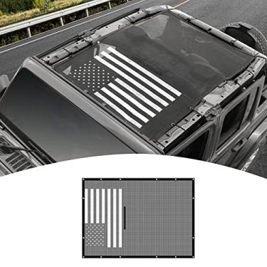 Imagem de PDKLIN Para Jeep JL Guarda-sol de telhado, JLU Mesh Bikini Top Sun Shade compatível com Jeep Wrangler JL JLU Gladiator JT 2018-2024 4 portas preta bandeira dos EUA acessórios exteriores