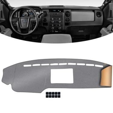 Imagem de KEYOOG Tapete de painel de painel adequado para 2014-2009 Fo-rd F-150 (sem modelos HUD), tapete de placa de painel de carro tapete antirreflexo, protetor de proteção solar antiderrapante (cinza)