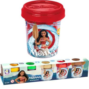 Imagem de Conjunto de 5 Massinhas De Modelar Atóxica Moana Colorida Criança Massinha Não Tóxica Segura Para Crianças Brincar Disney Original Massa