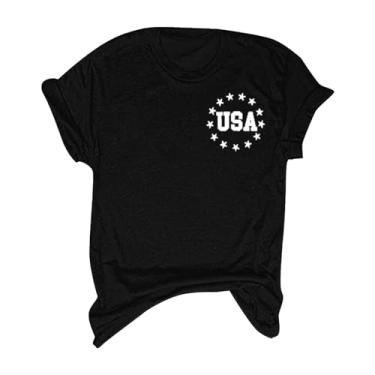 Imagem de Camisetas femininas 4th of July Stars Stripes USA Shirts Memorial Day Outfit Women Patriotic Tops de verão, 1 preto, G