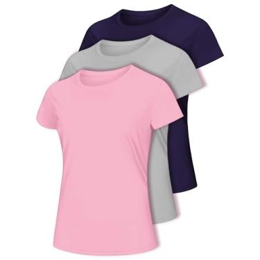Imagem de Multipack camisetas femininas de manga curta, roupas de treino para exercícios atléticos, tops de dança e corrida, Rosa cinza marinho, XX-Large Plus Tall