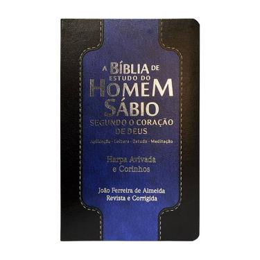 Imagem de Bíblia de estudo do homem sábio c/ harpa e corinhos - pu luxo - preto e azul