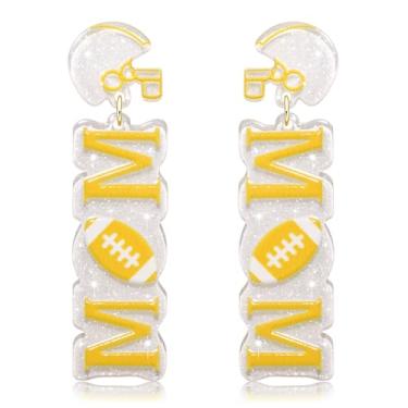 Imagem de Brincos de dia de jogo para mulheres, acessórios de futebol americano, capacete de futebol, brincos com pingente de gota, acessórios de festa, Zinco, Sem pedra preciosa