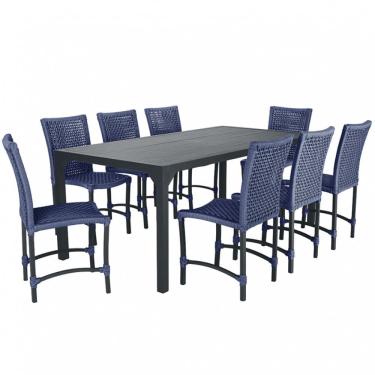 Imagem de Conjunto 8 Cadeiras Cannes Corda Náutica e Mesa Retangular Ripada 2,00m em Alumínio para Edícula, Jardim, Área, Varanda, Cozinha - Pintura Preta