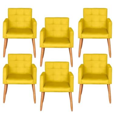 Imagem de Kit 6 Poltronas Decorativa para Sala de Estar Recepção Sala de Espera estofada pés palito madeira MOBLAN Decor (Amarelo)