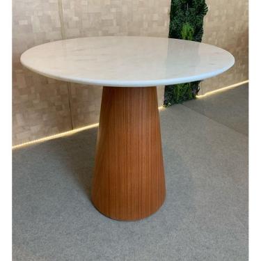 Imagem de Mesa Cone 70cm Base Madeira Natural Mogno e Tampo Branco