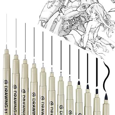 Imagem de Conjunto de micro canetas pretas com 12 peças, canetas de arte de desenho micro fineliner, conjunto de tinta fina, micro canetas para ilustração de artista, esboço, desenho técnico