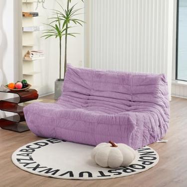 Imagem de N&V Fireside Loveseat, sofá solteiro sem braços de meados do século, poltrona macia de veludo cotelê premium, poltrona de sofá de espuma para sala de estar, quarto e escritório, lavanda, casal
