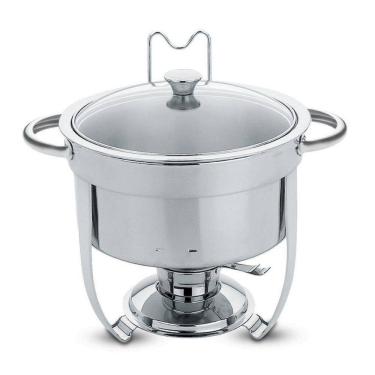 Imagem de Rechaud Redondo 7 L em Aço Inox Banho Maria com Suporte para Tampa e Fogareiro Tramontina 61042/000