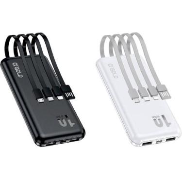 Imagem de Power bank gold 10.000 mah com cabos embutidos bte29 - Agold, Preto