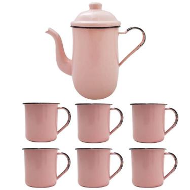 Imagem de Bule Café Esmaltado 1,25 Litros e 6 Xícaras 70ml Tradicional Rosa