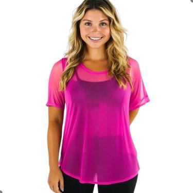 Imagem de Blusa Feminina Tule Academia Blusinha Verão Moda Fitness Transparente 