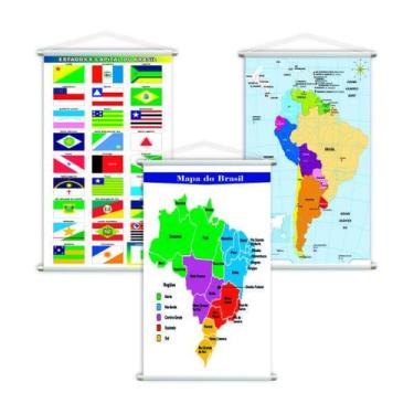 Imagem de Mapa Brasil + Bandeira + América Do Sul Kit 3 Banners Grande - Plimsho