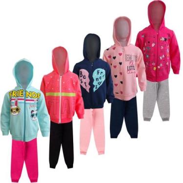 Imagem de kit 5 Conjuntos Moletom Infantil feminino Blusa e Calça Flanelado Agas