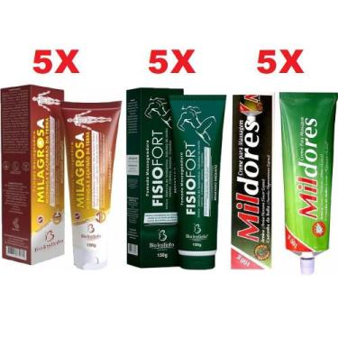 Imagem de Kit Dores Musculares 5 Pomada Milagrosa + 5 Fisio Fort + 5 Mil Dores -