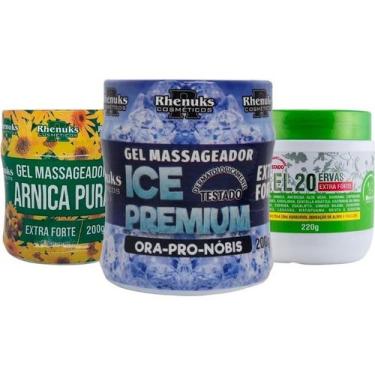 Imagem de Kit Gel Massageador Arnica Pura + Ice Premium + 20 Ervas - Rhenuks