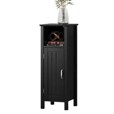 Imagem de LUARANE Armário de armazenamento de chão de banheiro de madeira, armário organizador de armazenamento lateral com prateleiras ajustáveis de prateleira aberta de 1 porta, pequeno aparador de pé livre