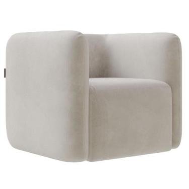 Imagem de Poltrona para Sala de Estar Decorativa Quadrada Maggie K04 Veludo Bege