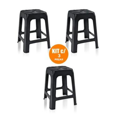 Imagem de Kit 3 Bancos Plástico Banqueta Resistente - Arqplast, Preto
