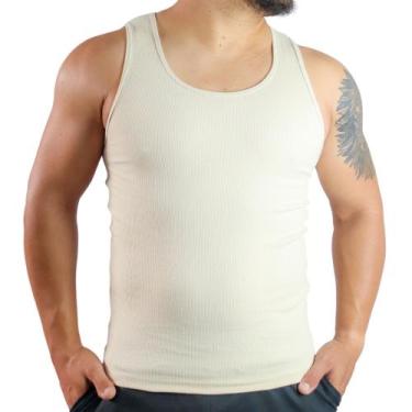 Imagem de Regata Masculina Canelada 100% Algodão - JinkingStore, Bege, M