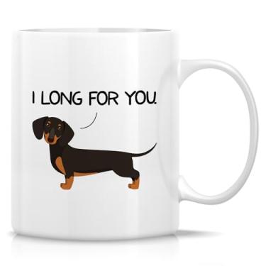 Imagem de Retreez Caneca divertida para amantes de dachshund - xícara de café ou chá de cerâmica de 325 ml - Caneca I Long For You - Presente bem-humorado para mãe e pai de cachorro Wiener, dono de dachshund e