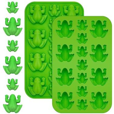 Imagem de Tessco for you 2 peças de silicone sapo molde de chocolate Halloween doce sapo em forma de sapo Páscoa gelatina molde de animal divertido para festa de feiticeiro de aniversário, decoração de bolo