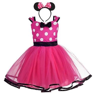 Imagem de Dressy Daisy Vestido de tule para festa de aniversário de bolinhas para bebês meninas com faixa de cabeça rosa/vermelho/roxo/rosa choque, A - Rosa choque (vestido com faixa de cabeça), 8-10