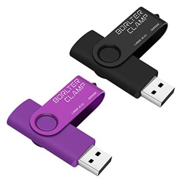 Imagem de BorlterClamp Pen Drive USB de 32 GB, pacote com 2 unidades USB 2.0, bastão de memória giratório, colorido, pen drive, armazenamento USB, preto e roxo