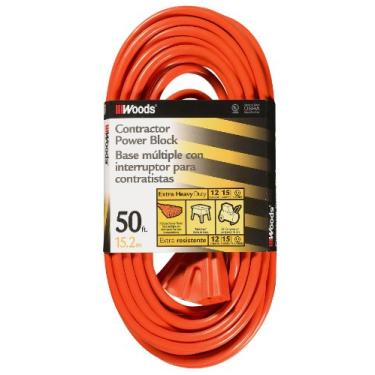 Imagem de Woods 0819 12/3 cabo de extensão multi-saídas para uso externo, 15 metros, laranja