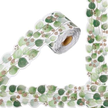 Imagem de Meisuitd Borda de quadro de avisos de folhas de eucalipto com borda cortada para sala de aula, frente e verso, escola, família, festa, borda, decoração de casa