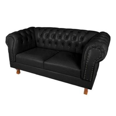Imagem de Sofá Namoradeira 2 Lugares Chesterfield Duque Capitonê - Suede Preto /