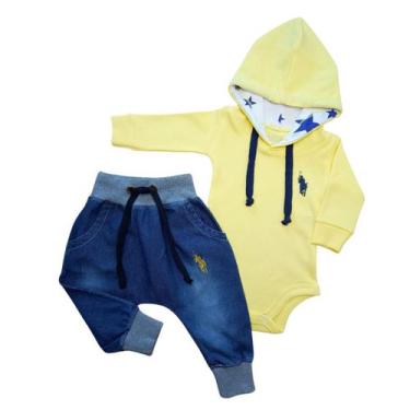 Imagem de Kit 2 Peças sendo 1 Body Suedine com Capuz e 1 Calça Jeans - Patrulha 