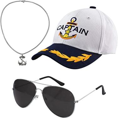 Imagem de Funny World Conjunto de acessórios para iate de barco com chapéu de capitão marinheiro, Branco, White