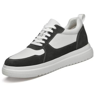 Imagem de Tênis masculino invisível de couro que aumenta a altura, clássico, com cadarço, 9 cm mais alto, moderno, sapatos casuais respiráveis, Cinza, 41