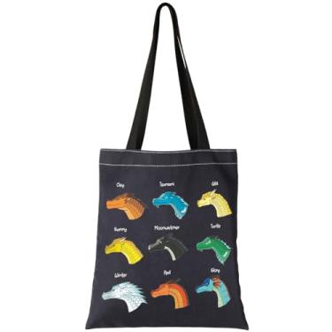 Imagem de G2TUP Bolsa de presente inspirada no romance Wings Fire Dragon Tote Bag Dragon Tribes For Dragon Lovers Darkstalker Shopping Bag, Dragon Tg preto, Medium