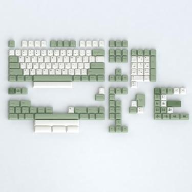 Imagem de Teclas PBT Bamboo Forest para teclado mecânico 60% 65% 75% Cherry Profile Verde Branco Teclas Dye Sub Custom Gaming Keyboard Keycaps para Gateron MX Switches com puxador de teclas