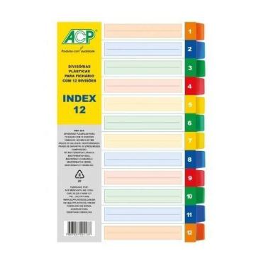 Imagem de 12 Divisórias Separdado Plástica Colorida Fichário Argolado - ACP