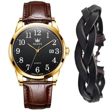 Imagem de Relógio Olevs Casual Masculino Gold E Pulseira Bracelete Kit  - PENDUL
