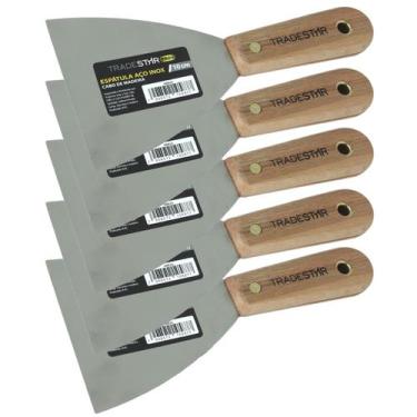 Imagem de Kit 5 Espátula 10 cm Aço Inox Multiuso P/ Chapa Gesso Drywal - Tradest
