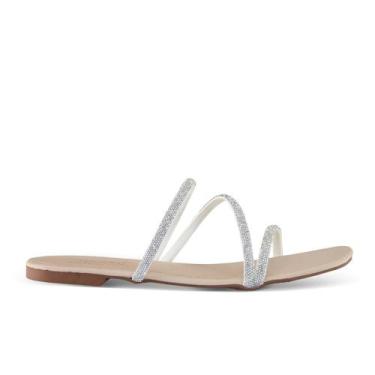 Imagem de Sandália Rasteirinha Feminina Tira Strass Confortavel - 22E, Off white