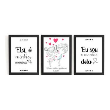 Imagem de Kit 3 Quadros Quarto De Casal Ela É Minha Menina Eu Sou Dela - Fanarte