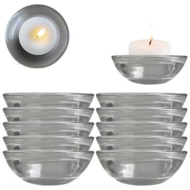 Imagem de 10 Castiçal Redondo Vidro Porta Vela de Mesa 7,5cm Kit Luxo - Freecom