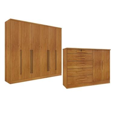 Imagem de Guarda-Roupa 6 Portas Portugal E Comoda 5 Gavetas Istambul Espresso Móveis Cinamomo