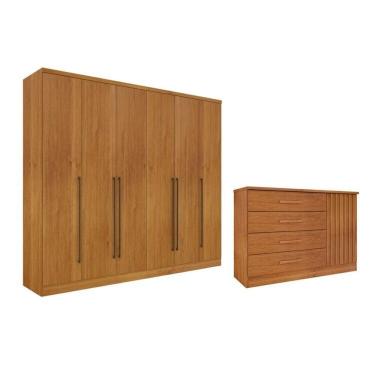 Imagem de Guarda-Roupa 6 Portas Portugal E Cômoda 4 Gavetas Ripado Espresso Móveis Cinamomo