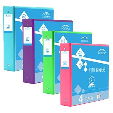 Imagem de Fichário de anel de 5 cm, 3 anéis, multicolorido, personalizável para escola, escritório, casa, roxo/rosa/azul/cinza, pacote com 4