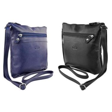 Imagem de Kit 2 Bolsas Transversal Cravina em Couro Galvani, Azul
