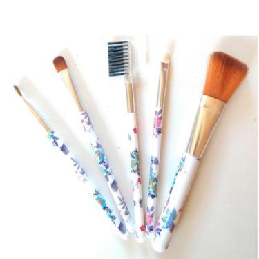 Imagem de Kit com 5 Pincéis Profissional Para Maquiagem Feminino Estampado Flore