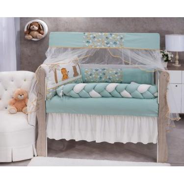 Imagem de Kit enxoval para berço microfibra modelo meia trança selva verde menin