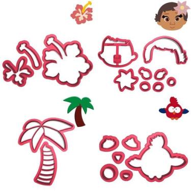 Imagem de Kit 4 Cortadores Moana Hey Hey Flor Coqueiro - DOCE IMPRESSO, 6,5cm
